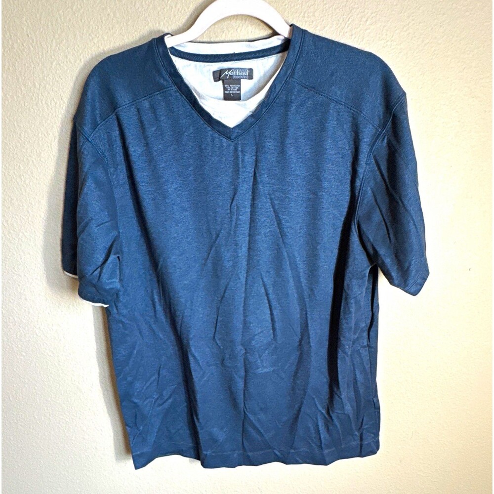 Method Men’s V-Neck Short Sleeve Knit T-Shirt Blue Size L Regular Poly/Cotton